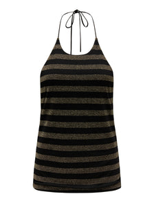 Jessa lurex stripe halter top Black & Gold_mannequin