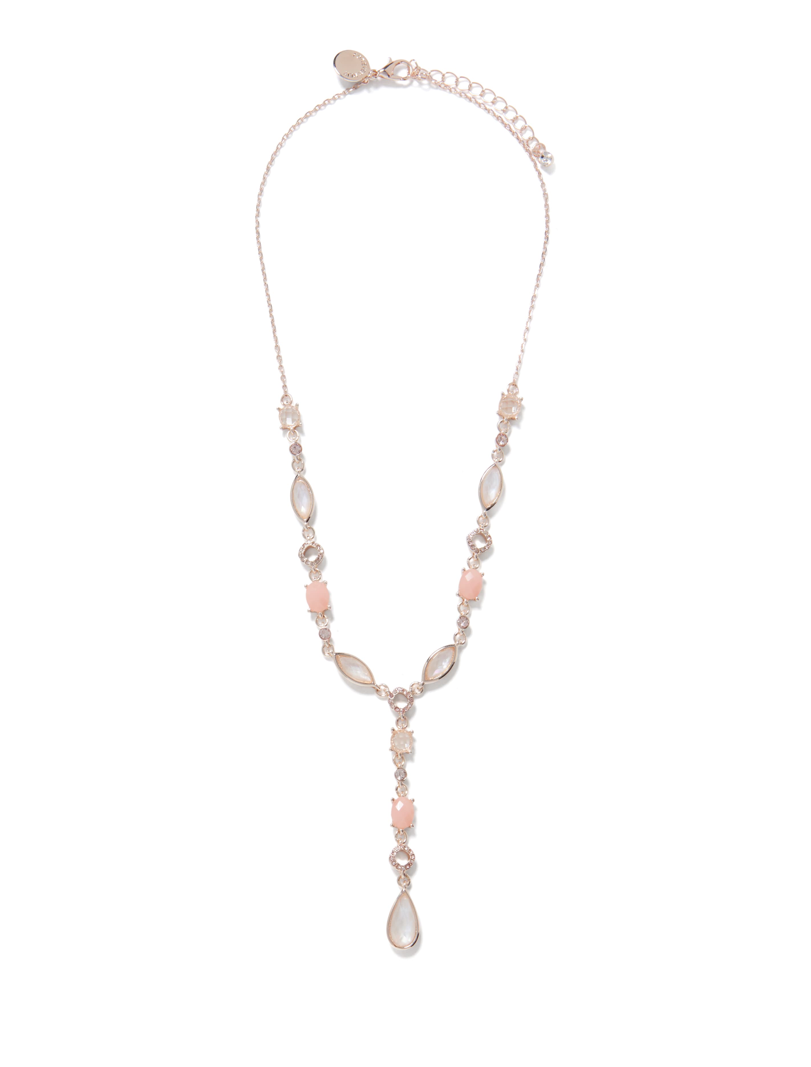 Georgie Dainty Y Jewelled Necklace Peach Multi_mannequin