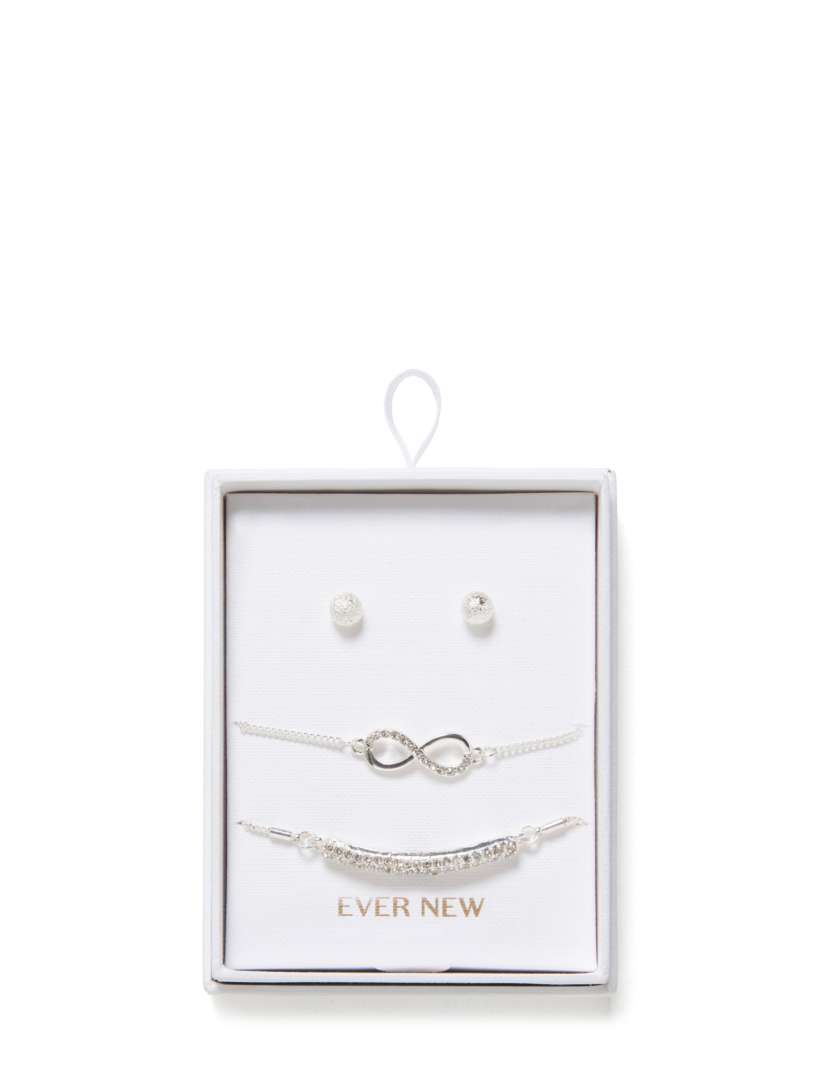 Bracelet & Ball Stud Earrings Set Silver & Crystal_mannequin