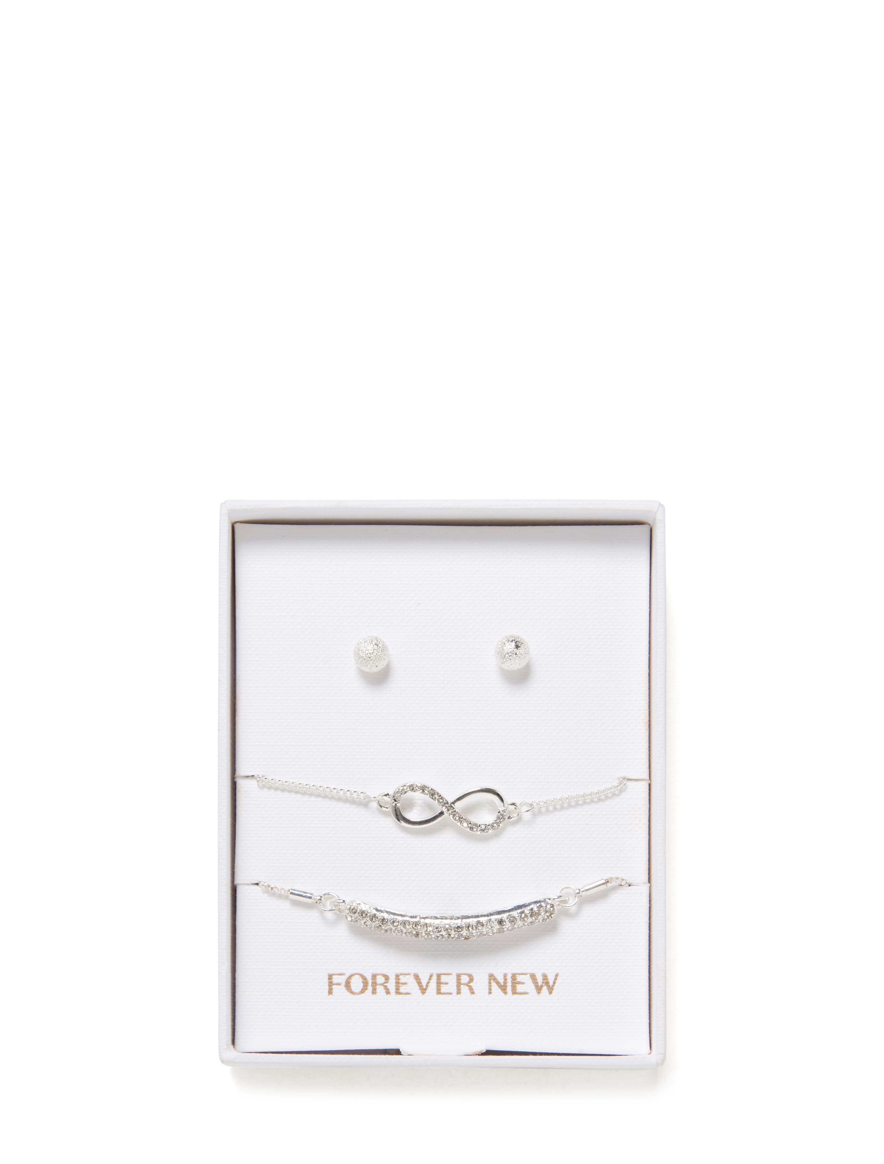 Bracelet & Ball Stud Earrings Set Silver & Crystal_mannequin