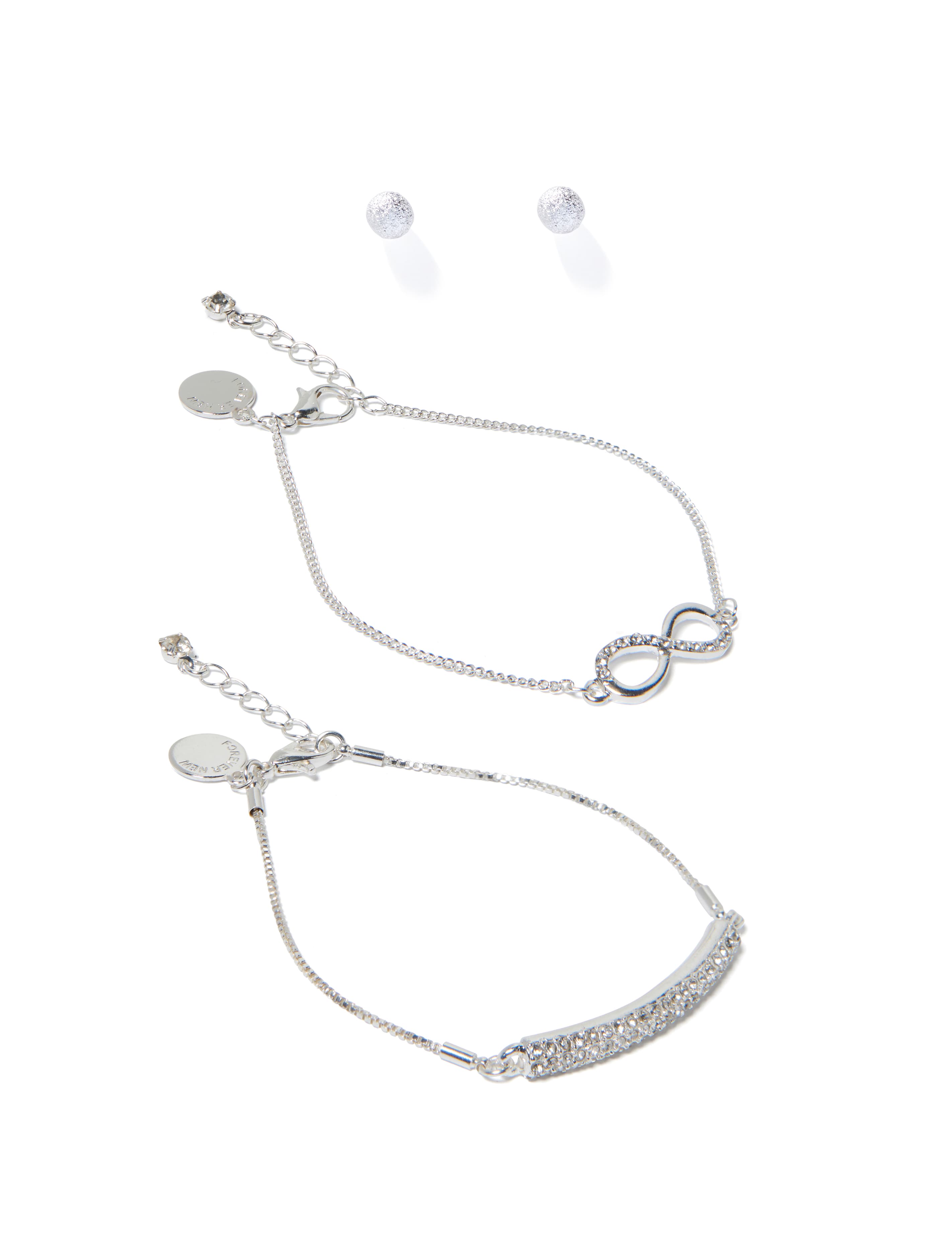 Bracelet & Ball Stud Earrings Set Silver & Crystal_mannequin