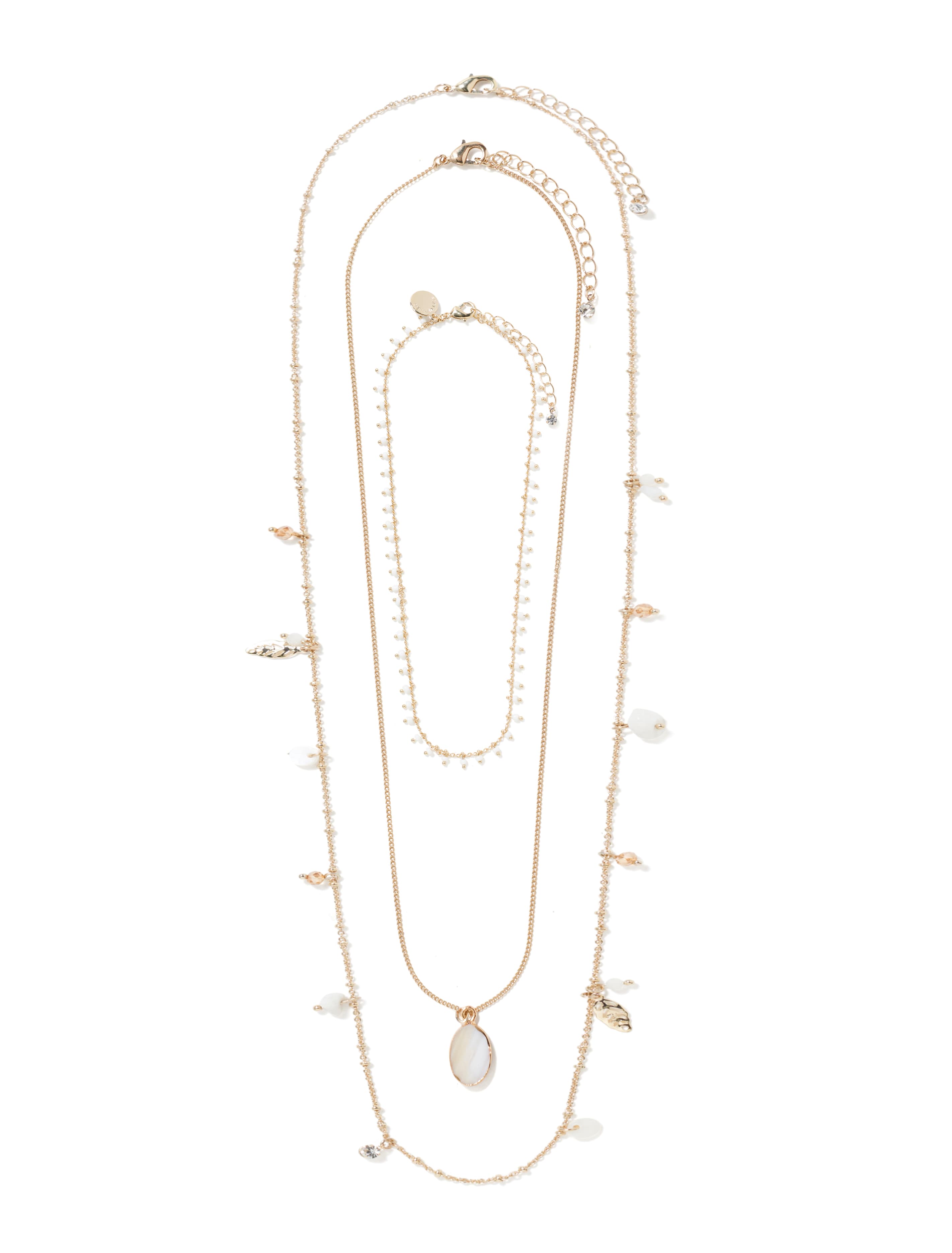 Venice Three-Pack Shell Layered Necklaces Ivory_mannequin