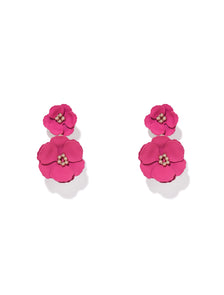 Camy Coated Flower Under-Ear Earrings Merlot_mannequin
