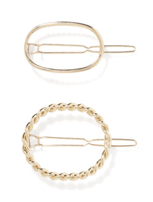 Penelope Two-Pack Geometric Metal Hair Clips Gold_mannequin