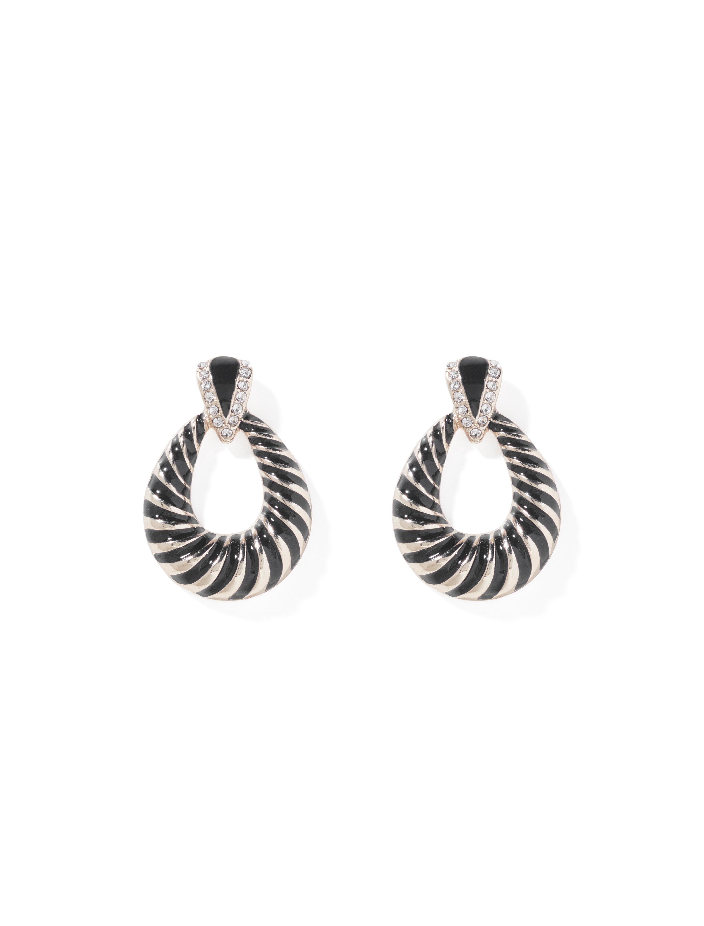Milena Textured Enamel Teardrop Earrings Black & Gold_mannequin