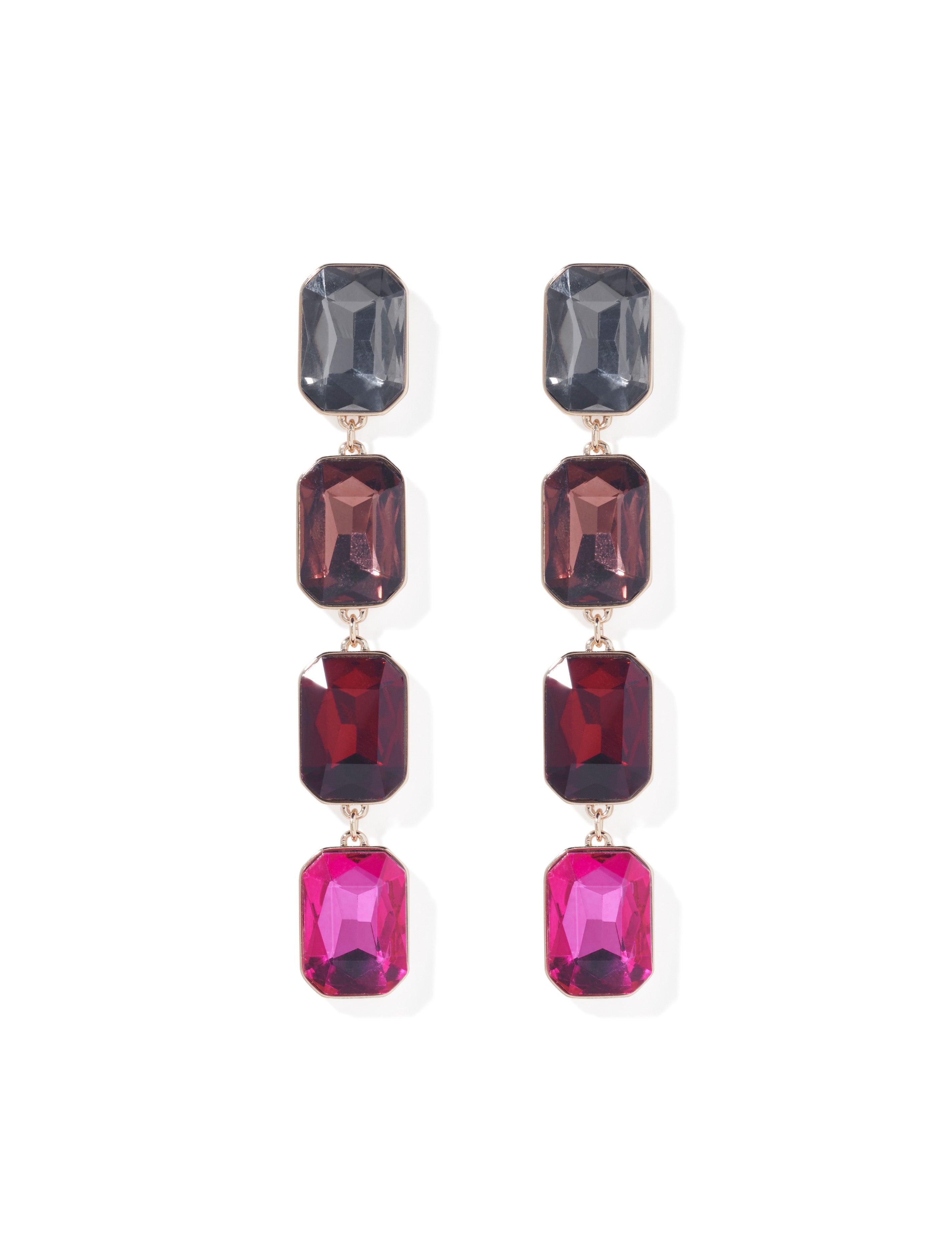 Zoe Rectangle Stone Long Drop Earrings Red Multi_mannequin