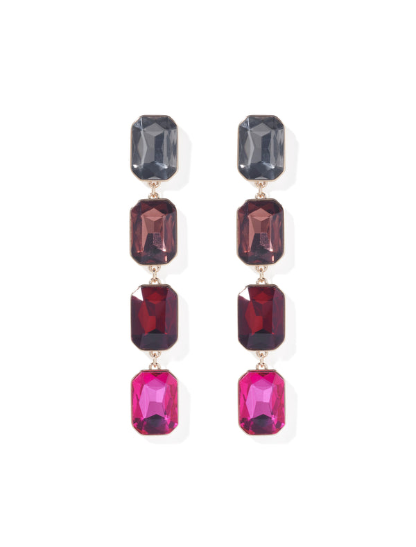 Zoe Rectangle Stone Long Drop Earrings Red Multi_mannequin