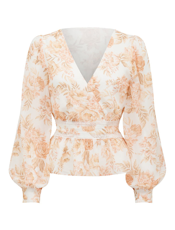 Aaliyah Trim Spliced Blouse Gold Athena Floral_mannequin