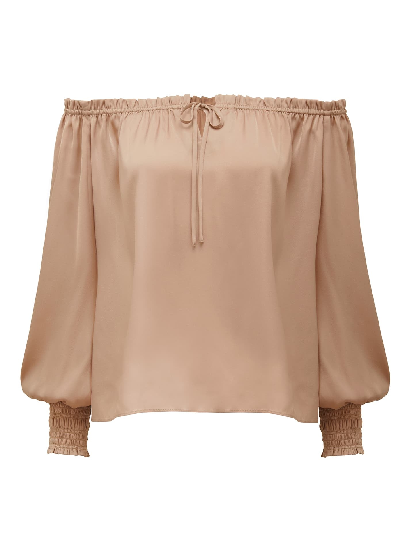UPDATING NZ FIRST MARKET DETAILS Harriet Satin Off Shoulder Blouse Nougat Brown_mannequin