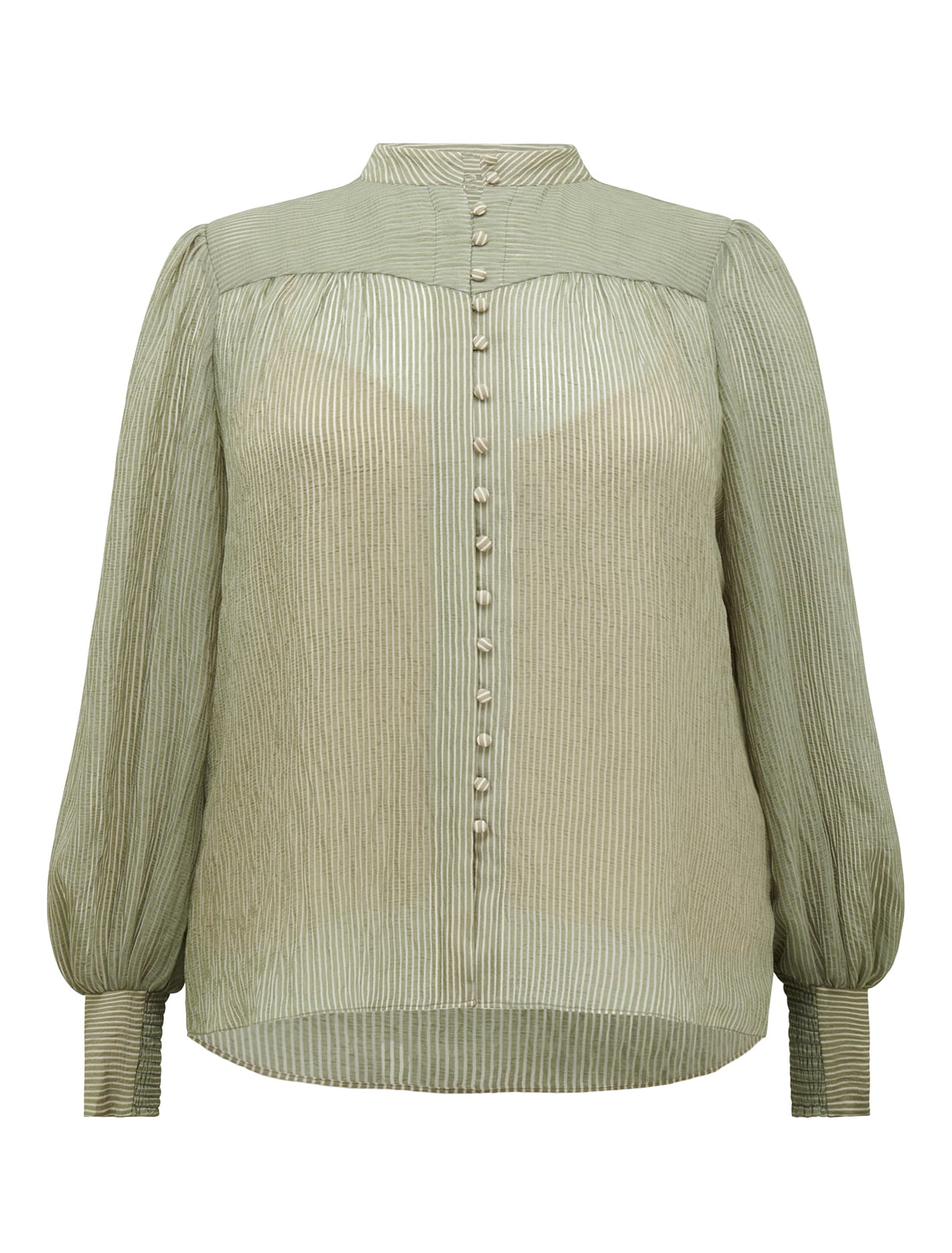 Leo Curve Soft Stripe Blouse Soft Sage_mannequin