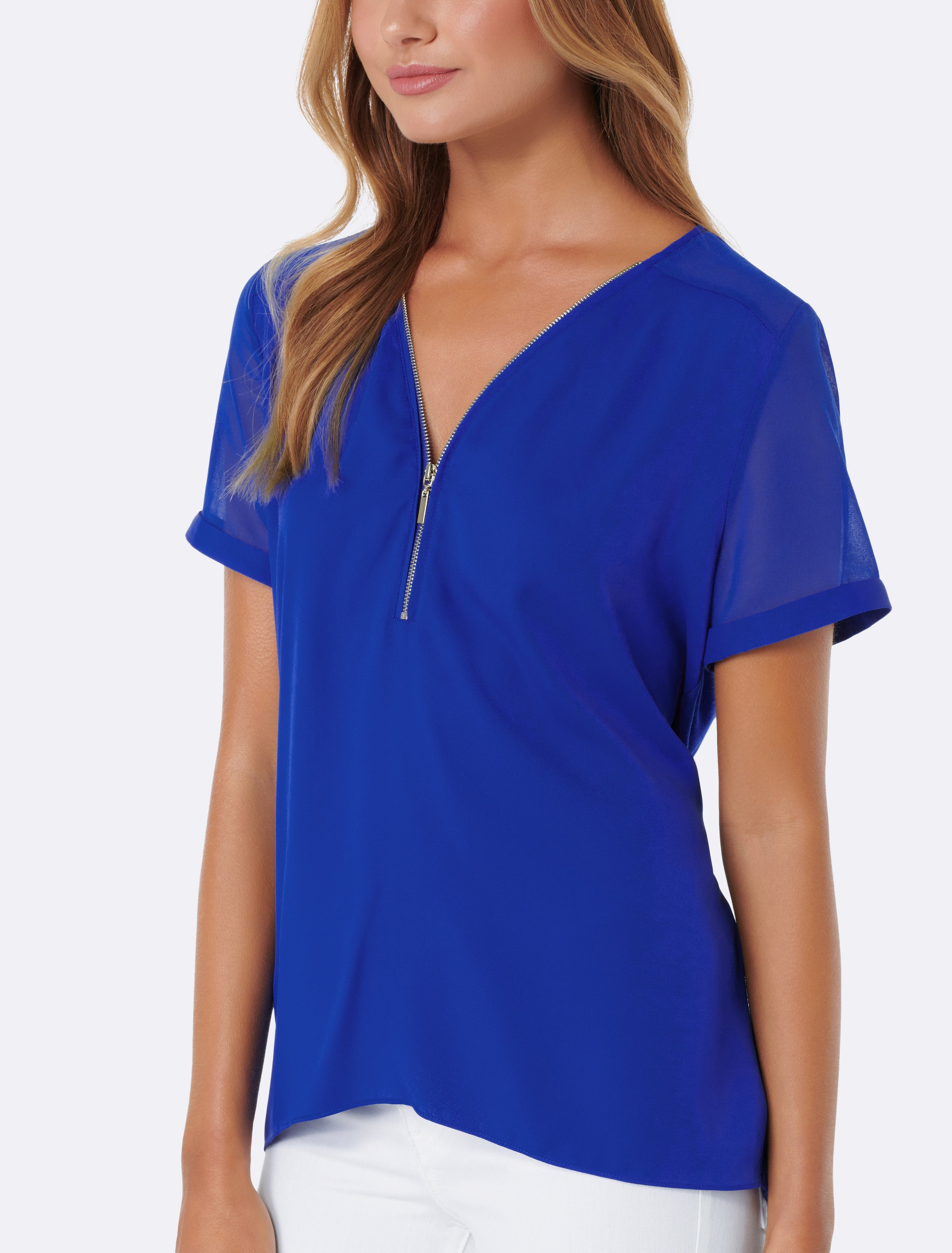 Poppy Zip Front Tee Deep Blue Lagoon