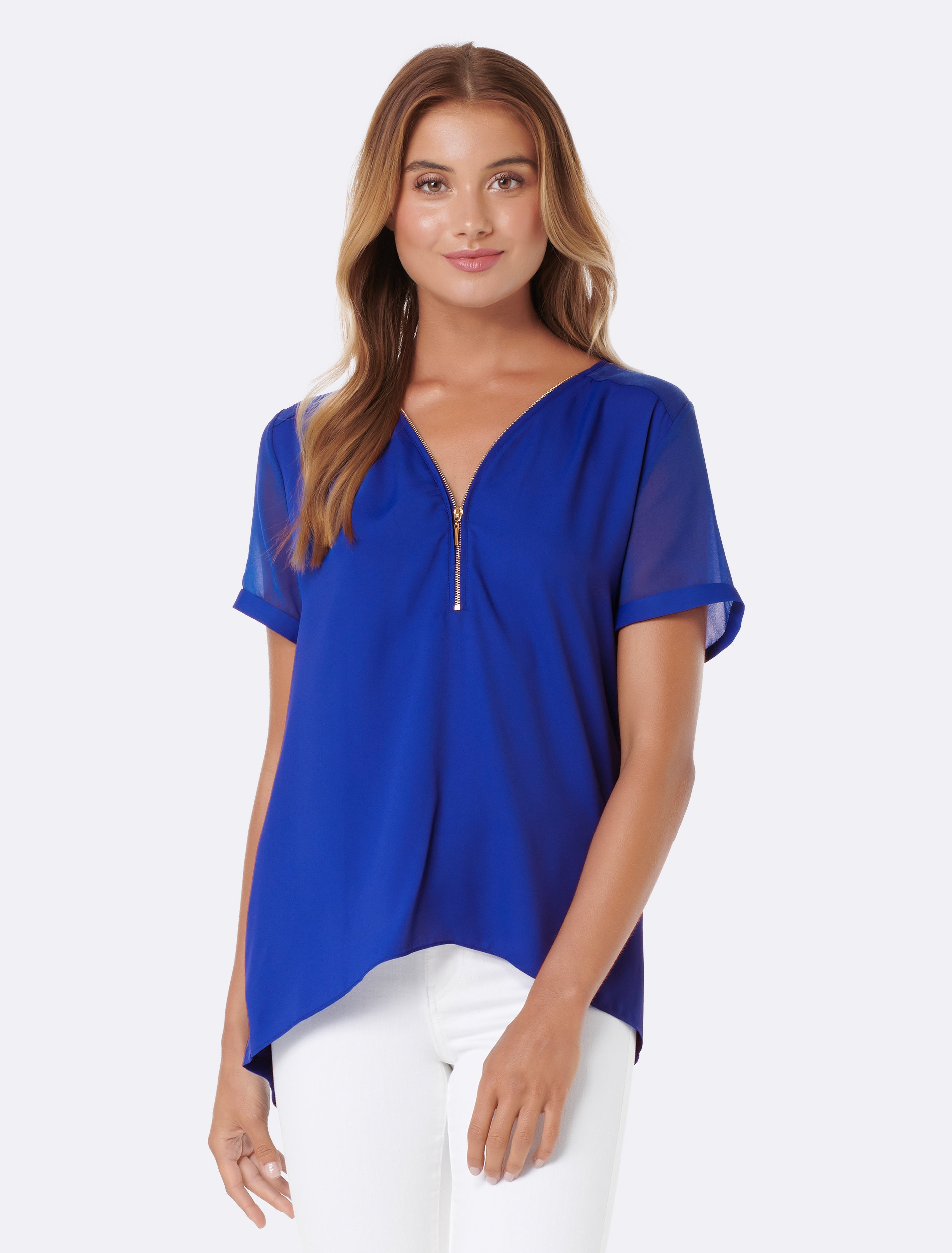 Poppy Zip Front Tee Deep Blue Lagoon