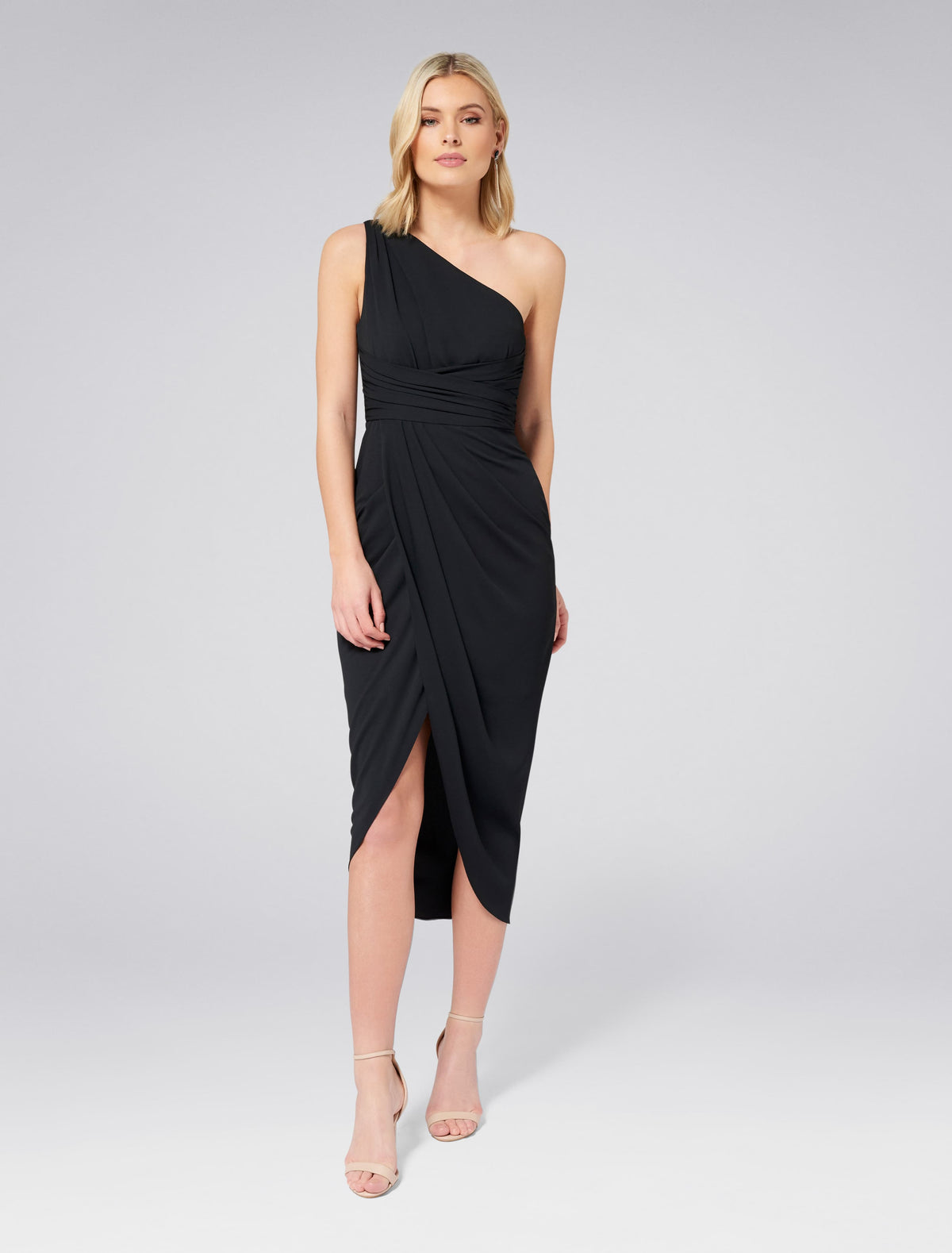 Mandy One-Shoulder Drape Maxi Dress Black