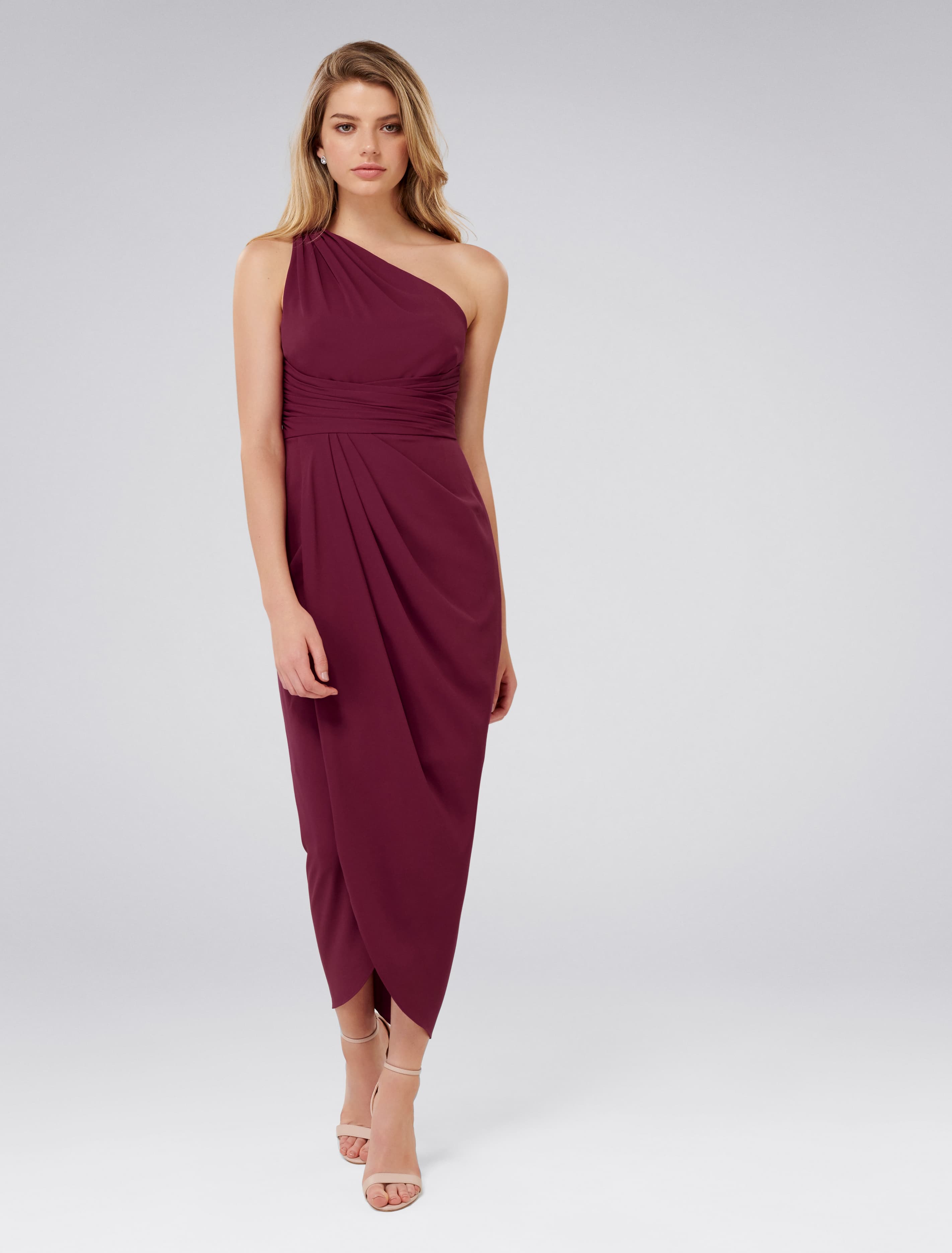 Mandy One-Shoulder Drape Maxi Red Shiraz