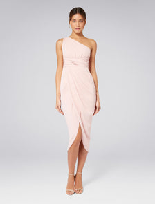 Mandy One-Shoulder Drape Maxi Dress Nude