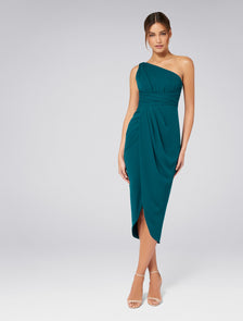 Mandy One-Shoulder Drape Maxi Dress Teal Oasis