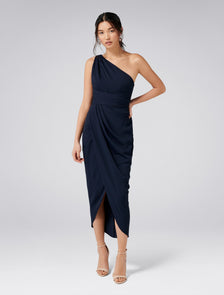 Mandy One-Shoulder Drape Maxi Dress Navy