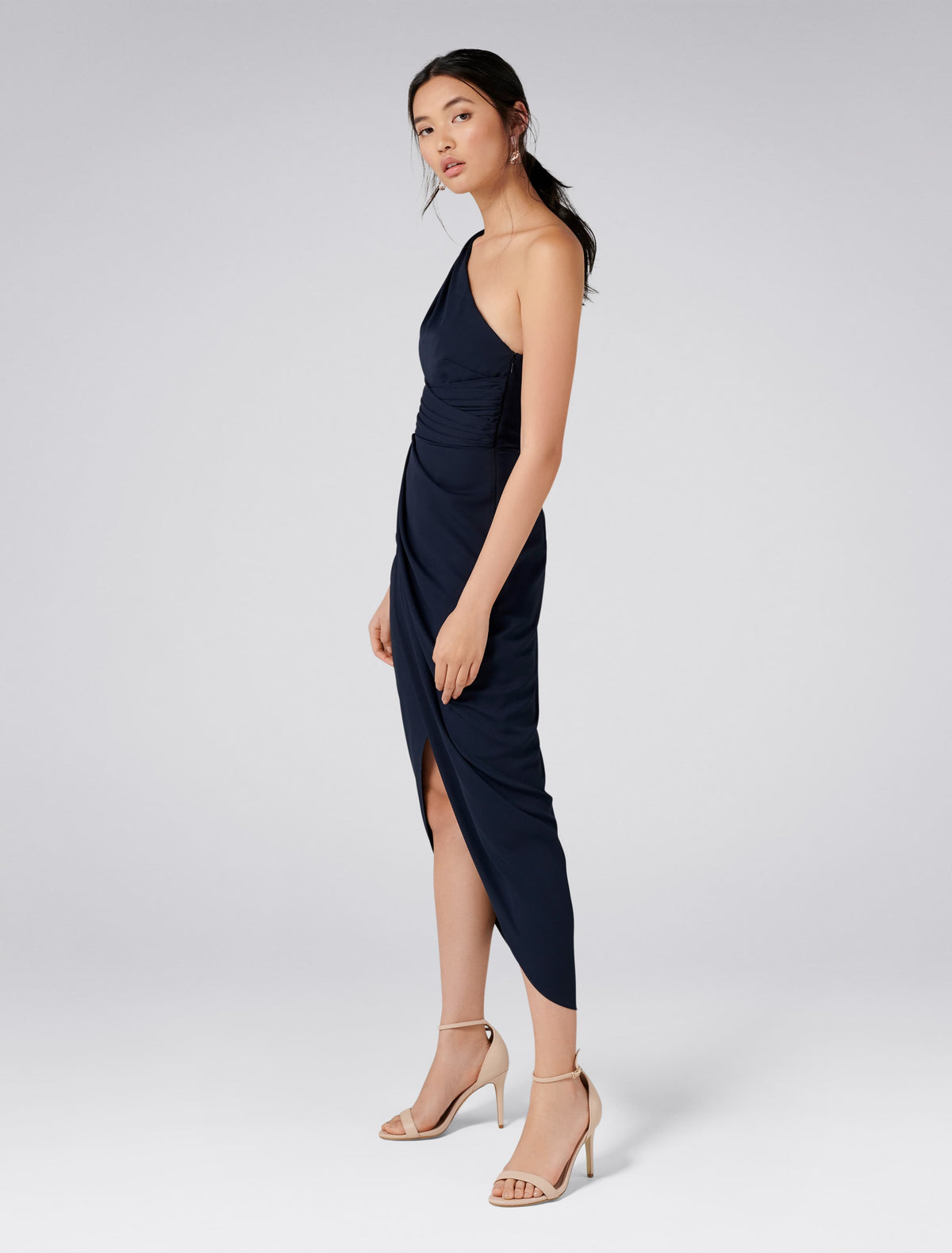 Mandy One-Shoulder Drape Maxi Dress Navy