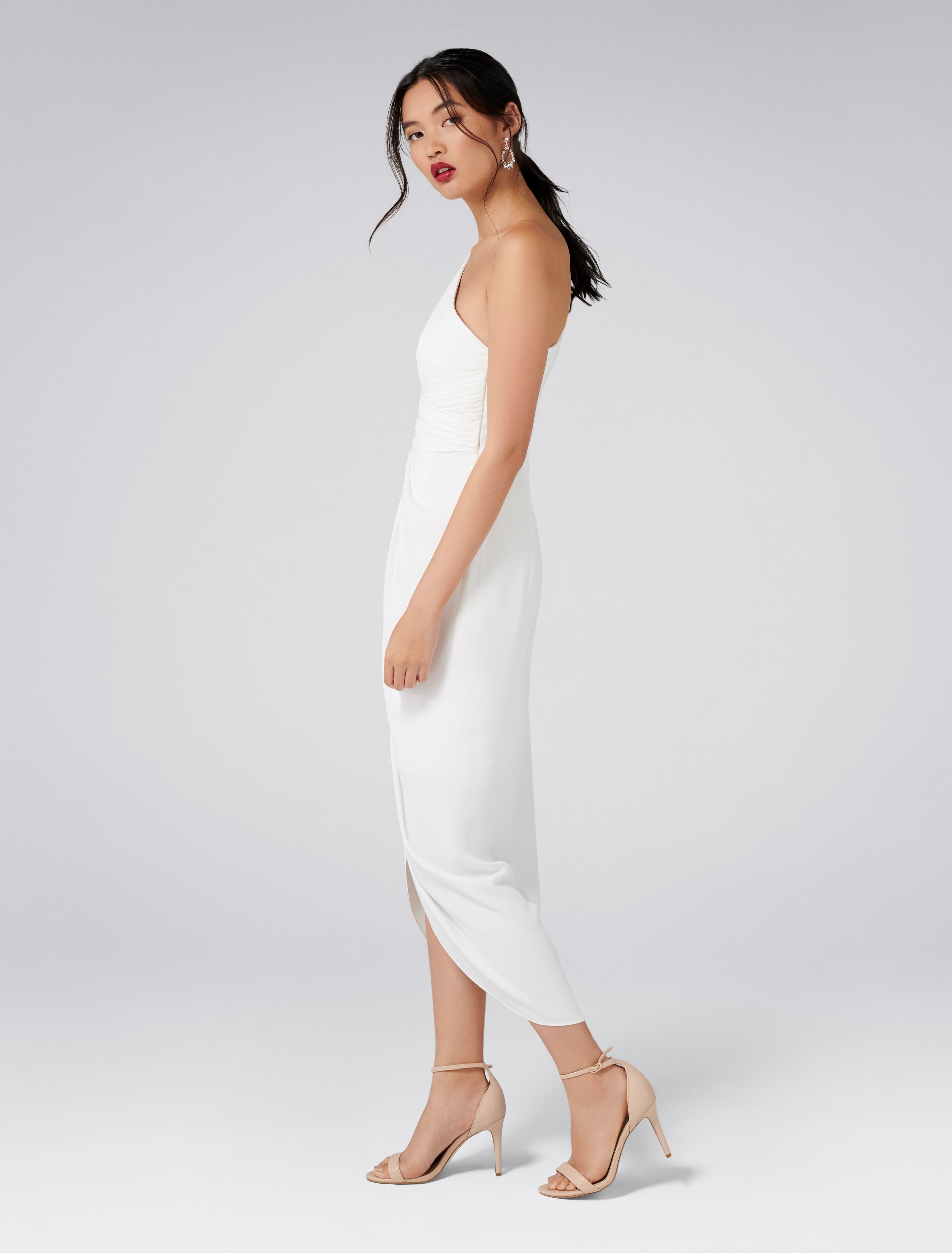 Mandy One-Shoulder Drape Maxi Dress Porcelain