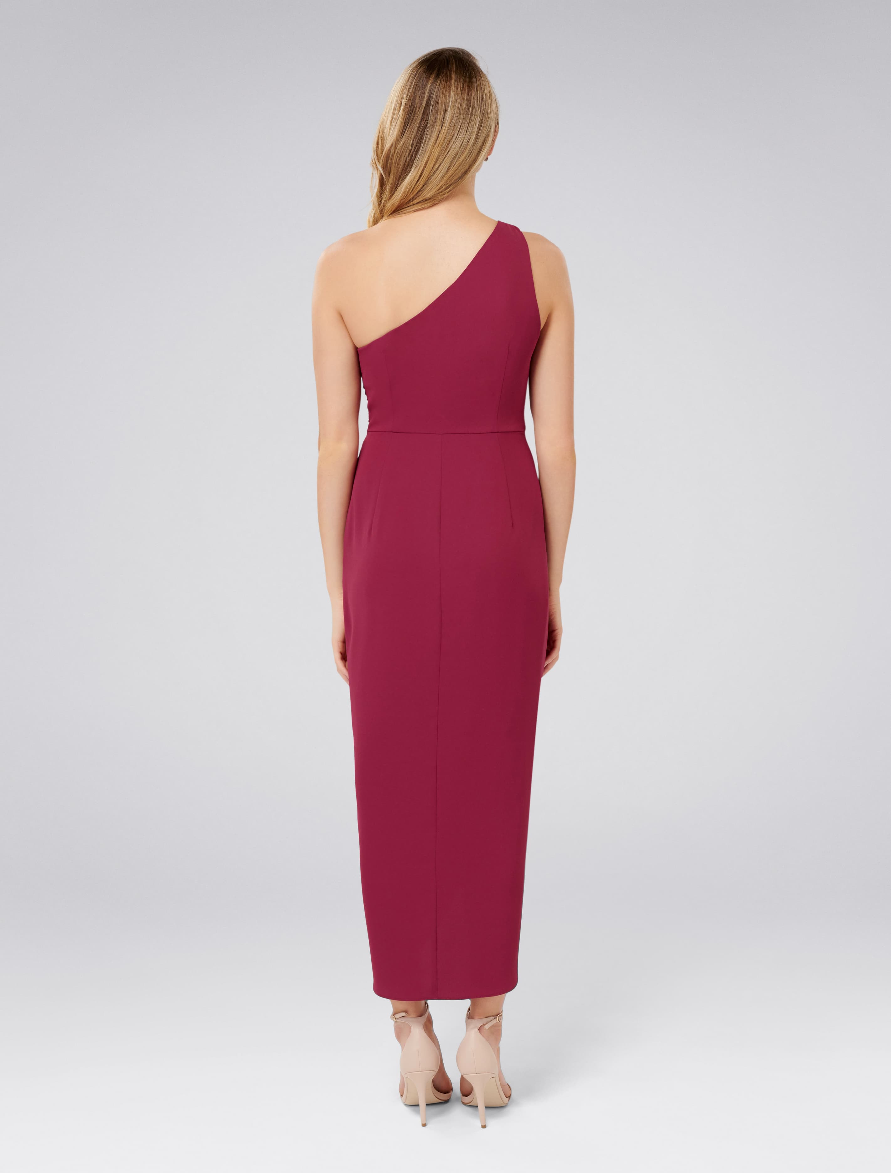 Mandy One-Shoulder Drape Maxi Dress Red Plum