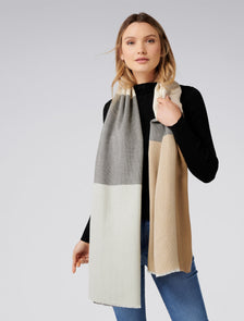 Gemima Colourblock Check Scarf Camel/Grey