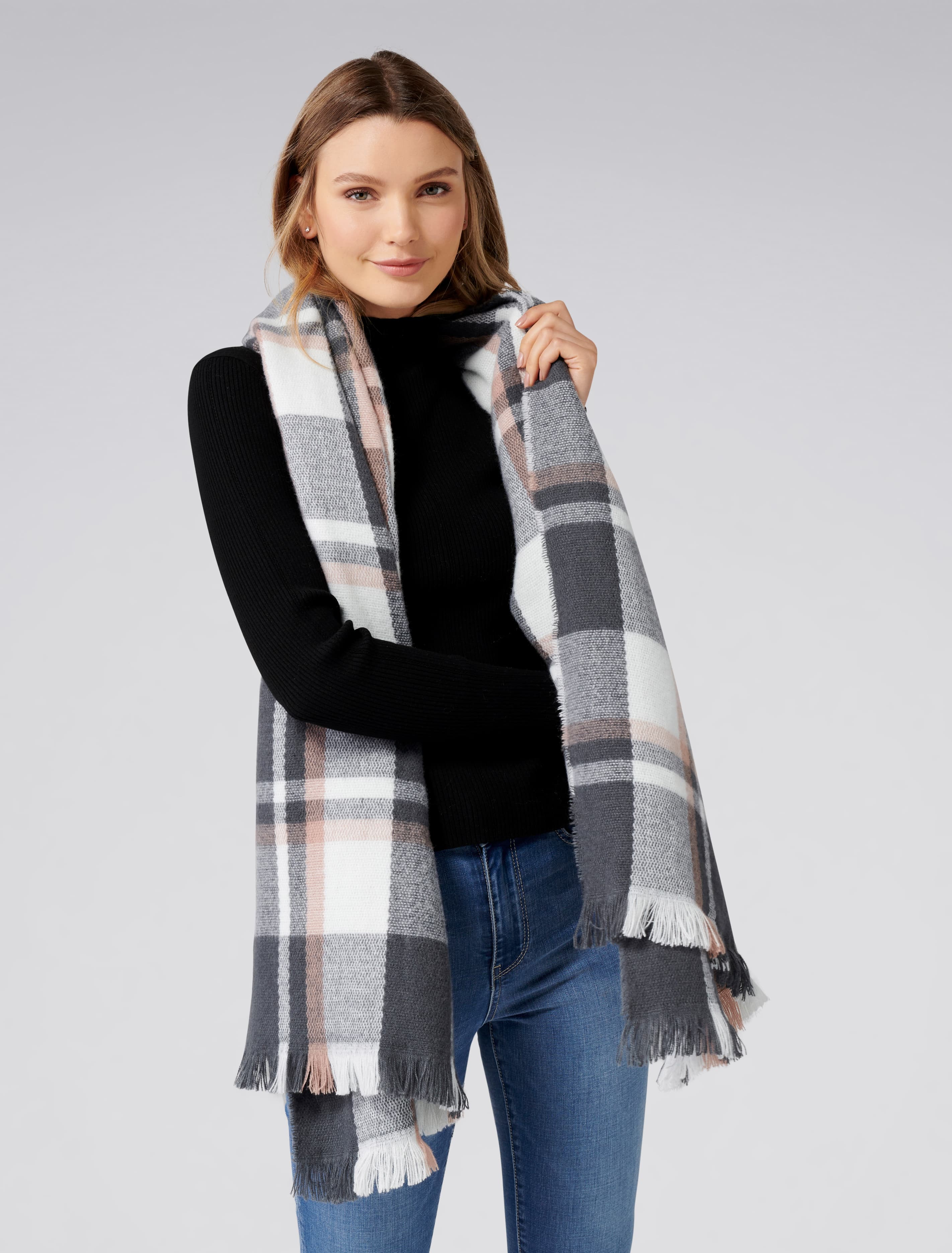 Rosie Check Scarf Grey/Rose