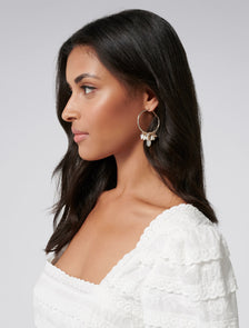Calli Mixed Bead Adorned Hoop Earrings Ivory