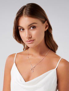 Angel Crossover Diamante Pendant Necklace Rose Gold