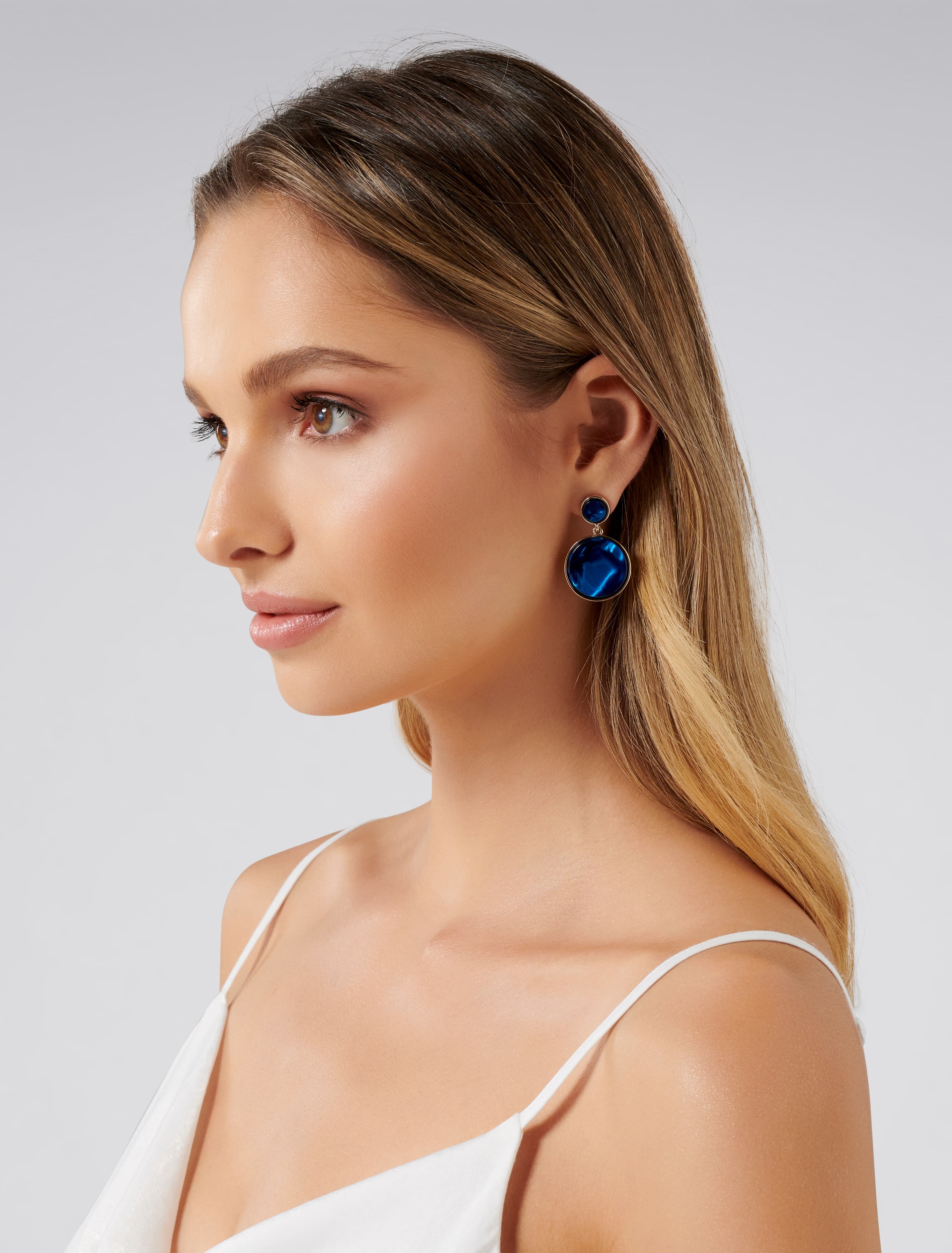 Piper Double Resin Disc Drop Earrings Blue