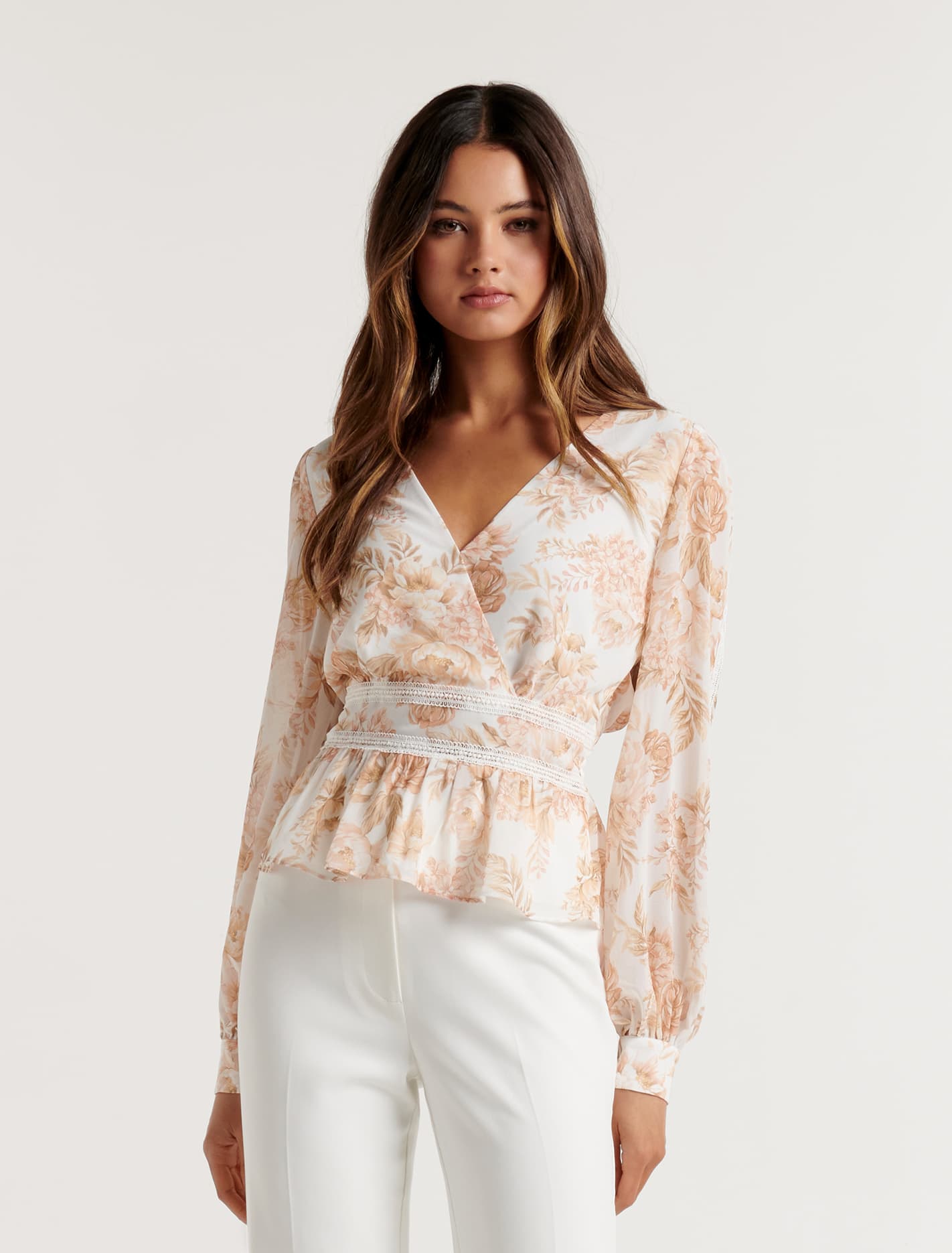 Aaliyah Trim Spliced Blouse Gold Athena Floral