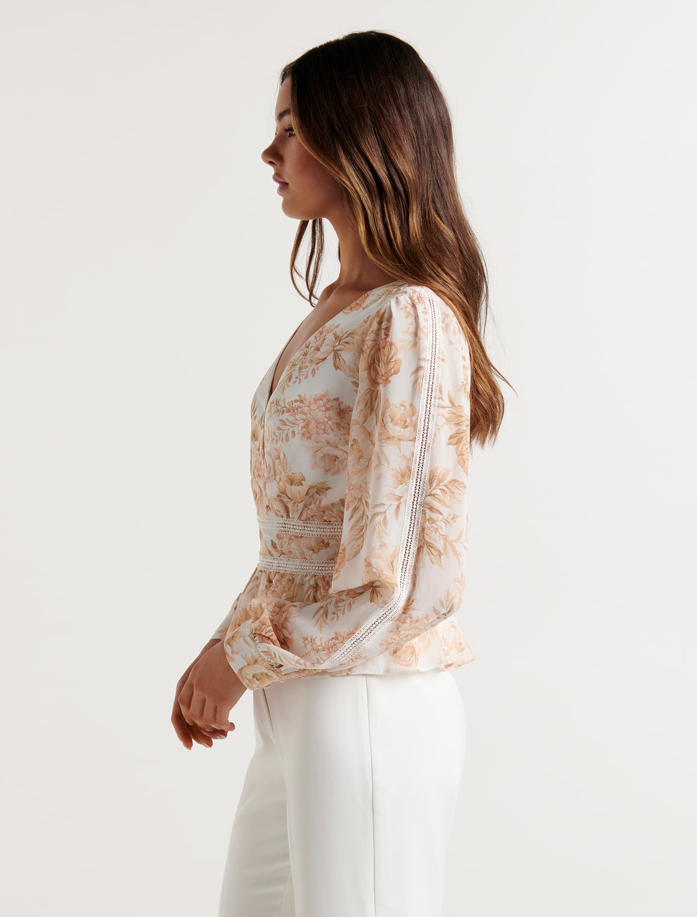 Aaliyah Trim Spliced Blouse Gold Athena Floral