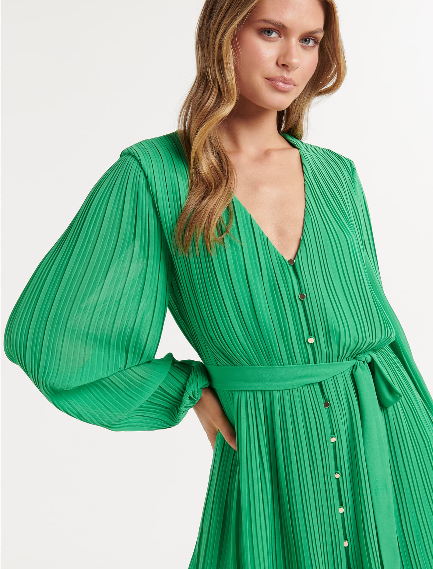 Dion Pleat Detail Mini Dress Energetic Jade