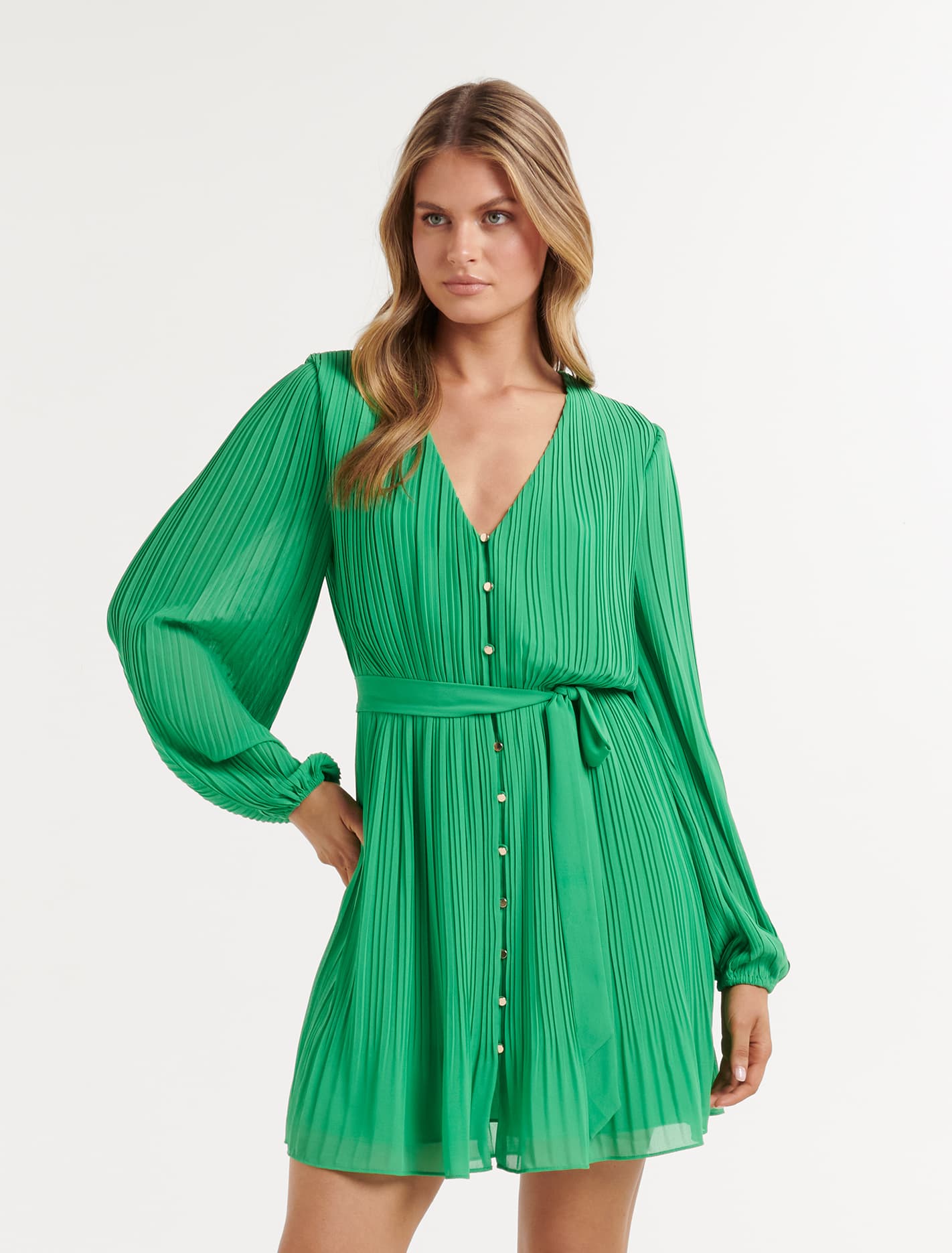 Dion Pleat Detail Mini Dress Energetic Jade