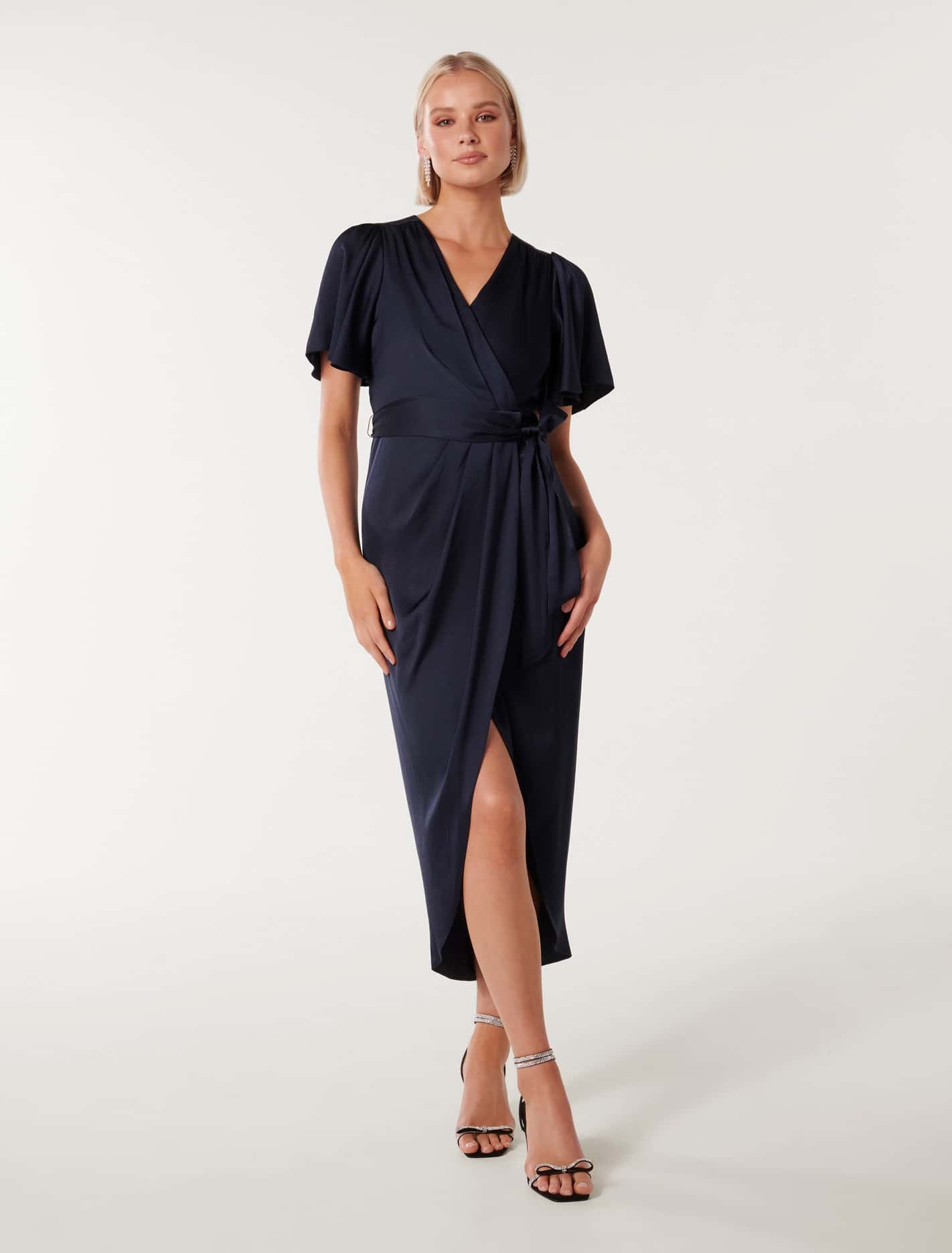 Carolina Satin Midi Dress Navy