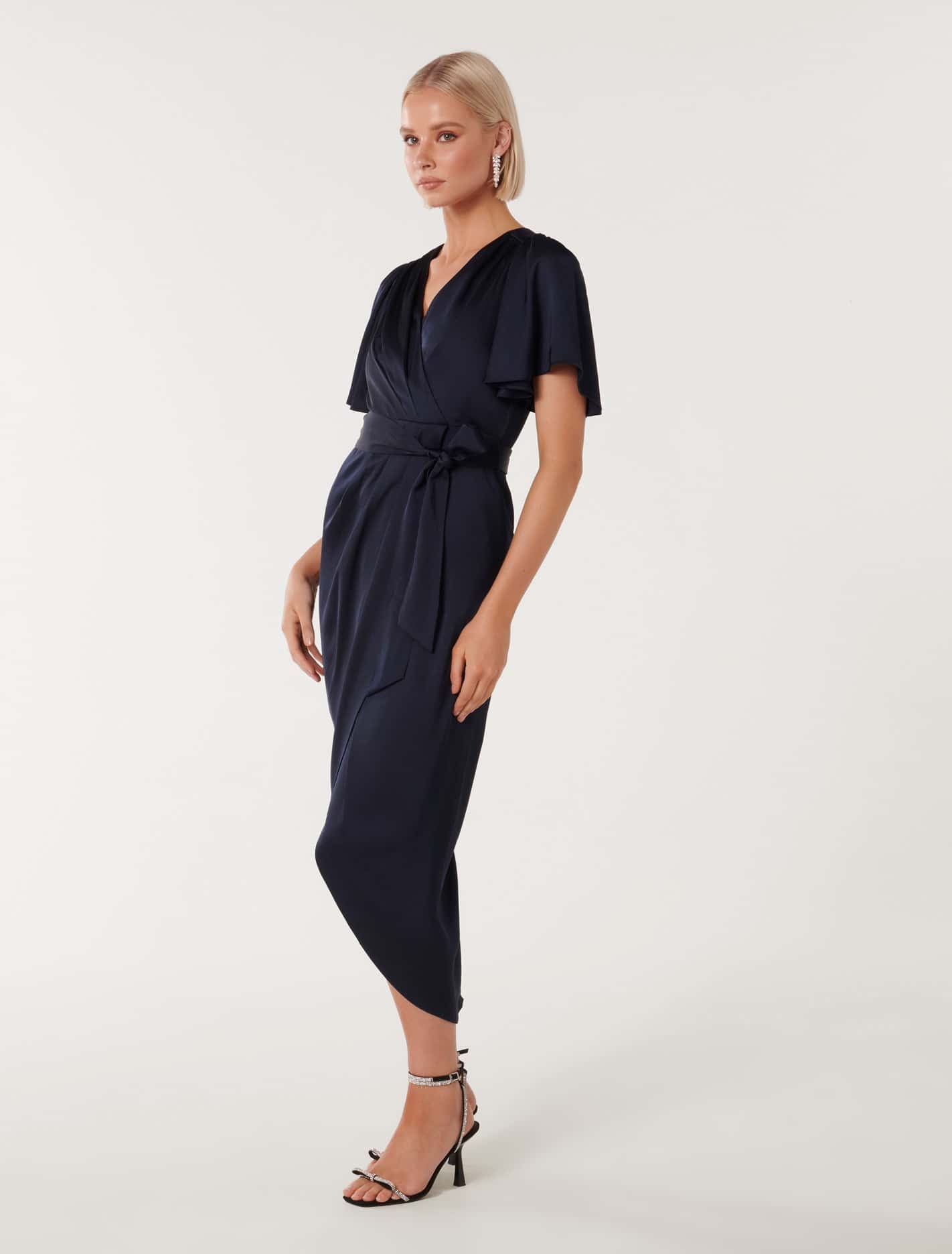 Carolina Satin Midi Dress Navy