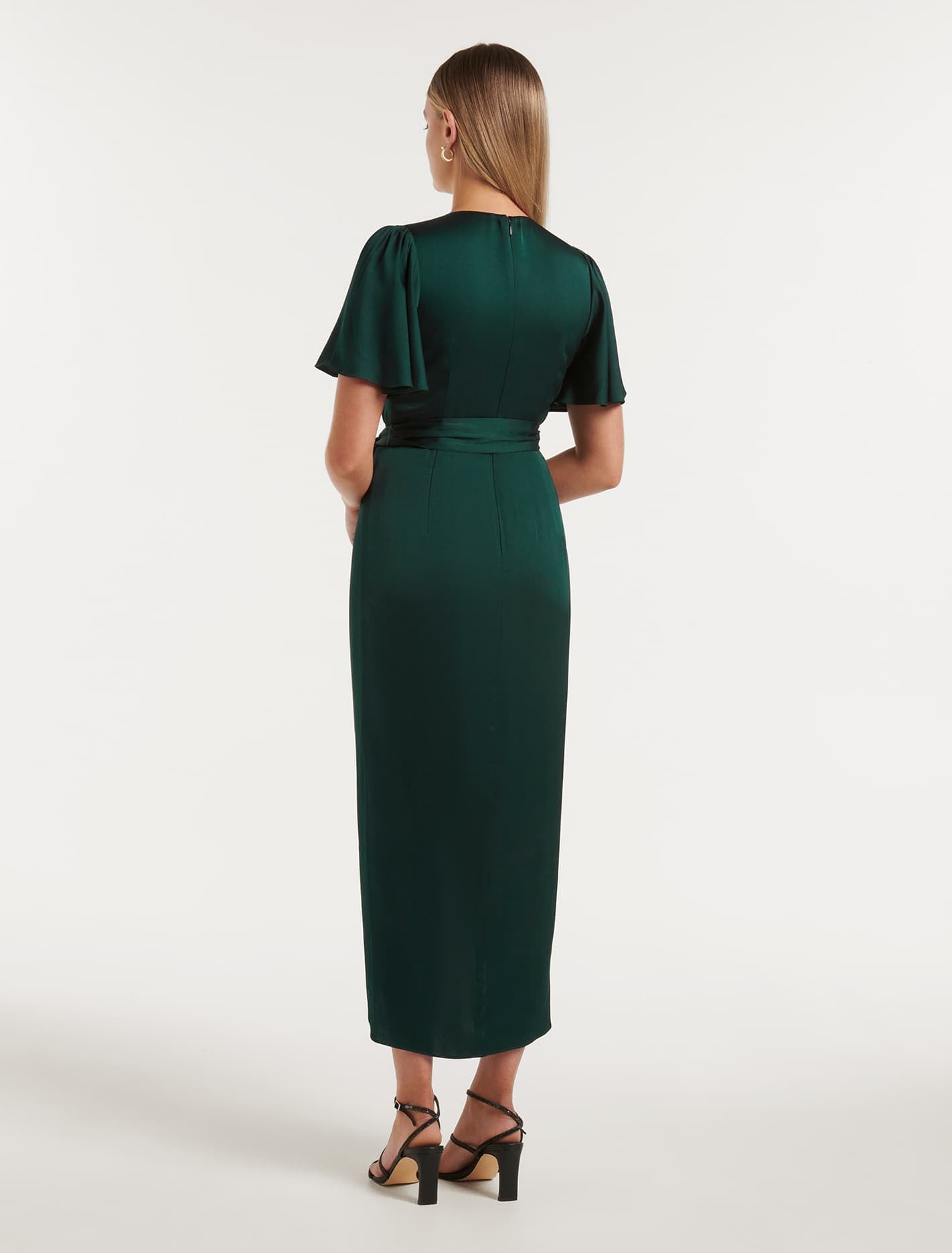 Carolina Satin Midi Dress Emerald Green