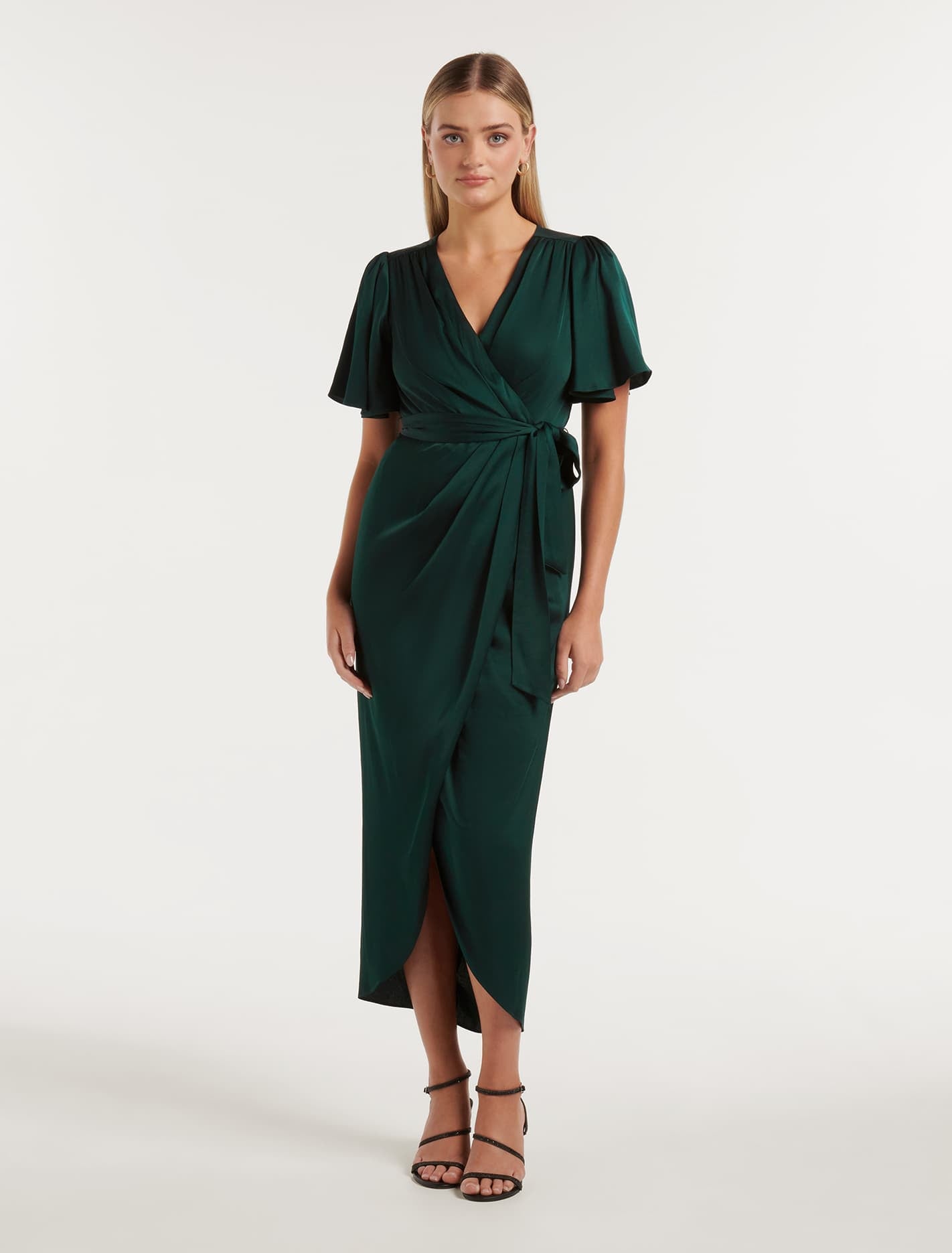 Carolina Satin Midi Dress Emerald Green