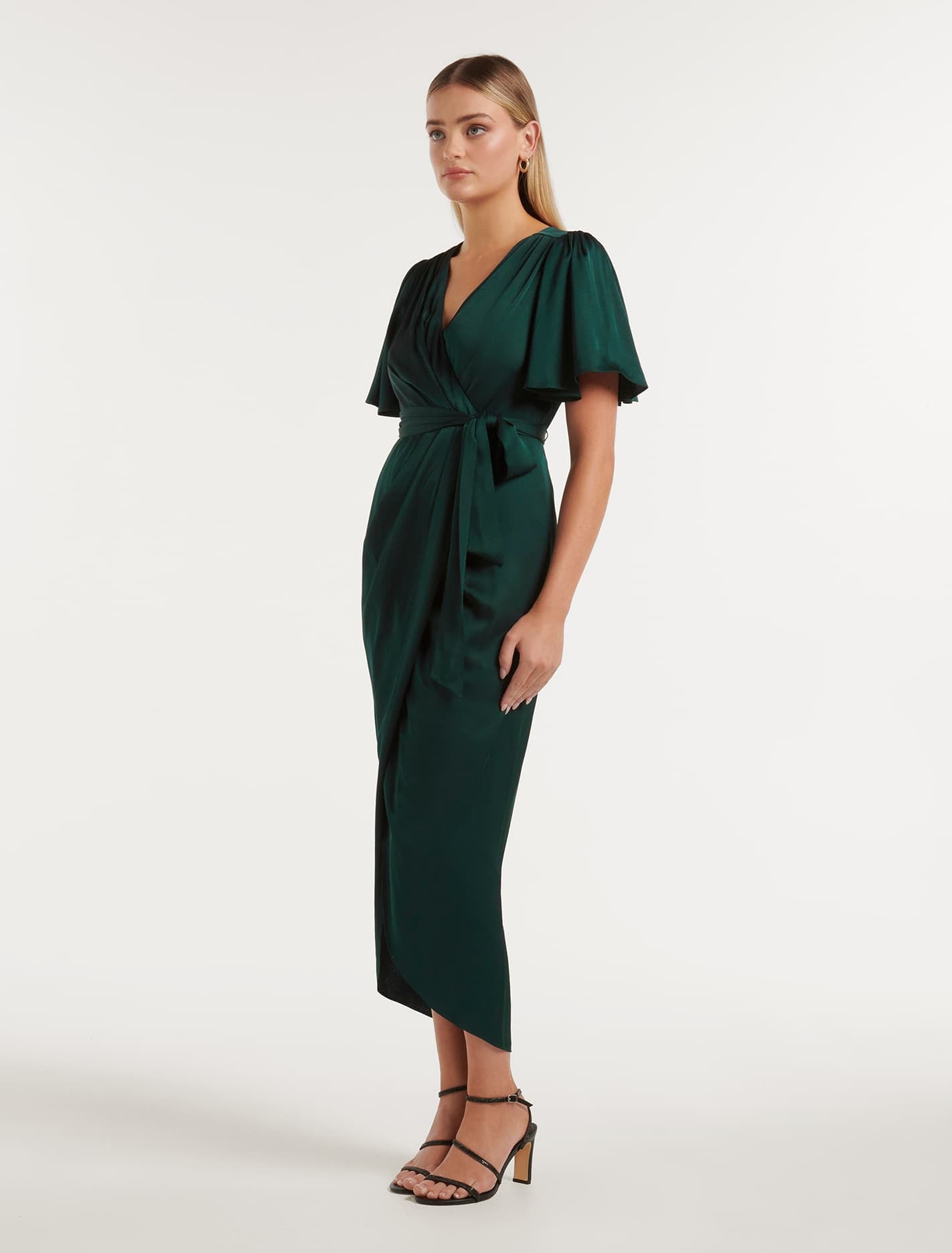 Carolina Satin Midi Dress Emerald Green