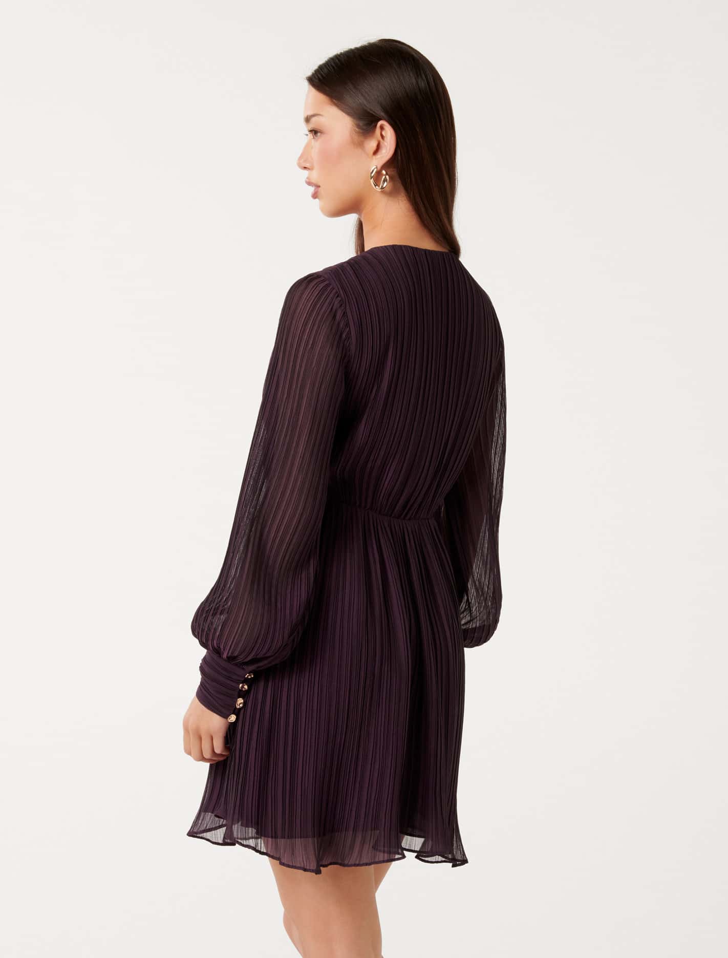 Genevieve Crinkle Mini Dress Eggplant