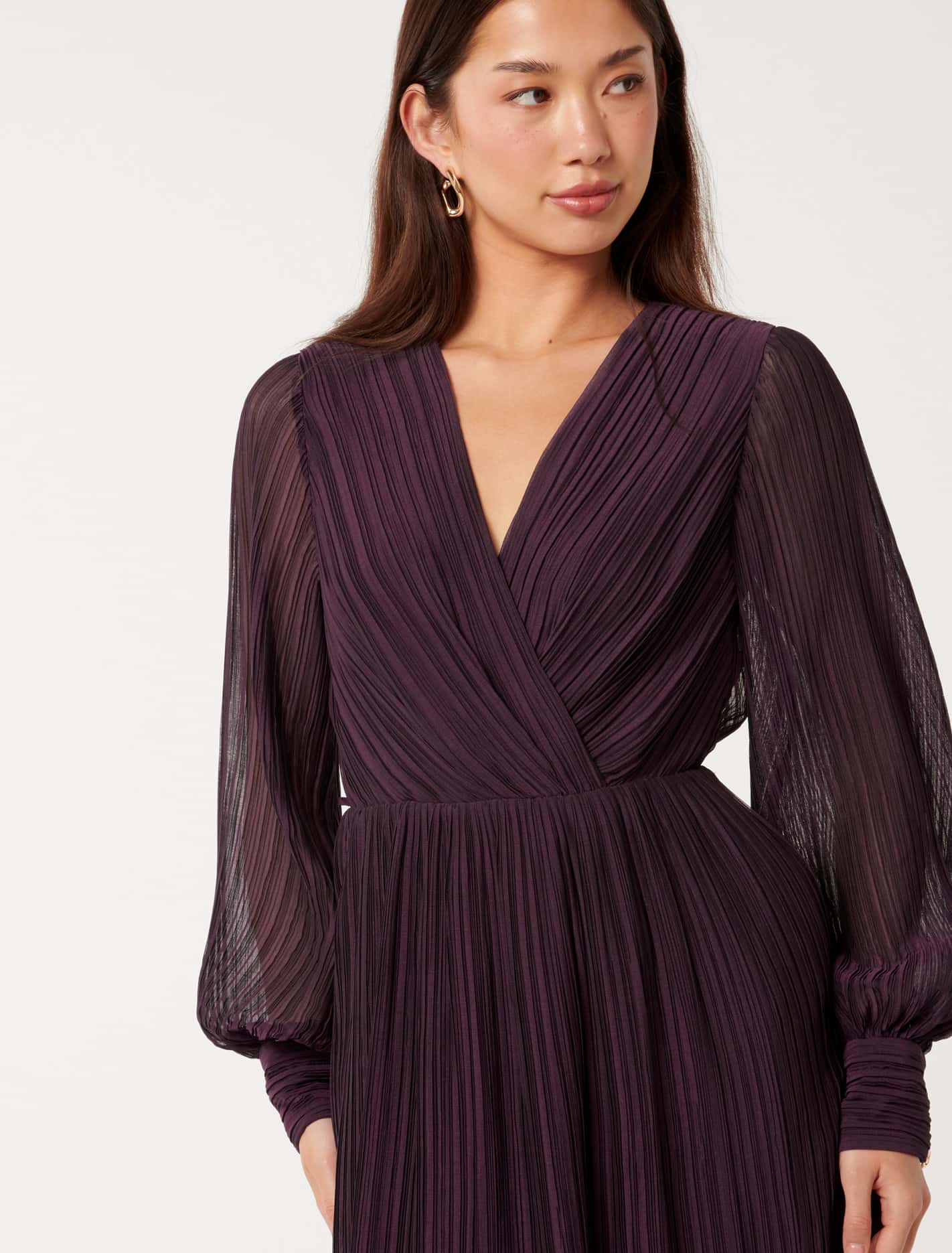 Genevieve Crinkle Mini Dress Eggplant