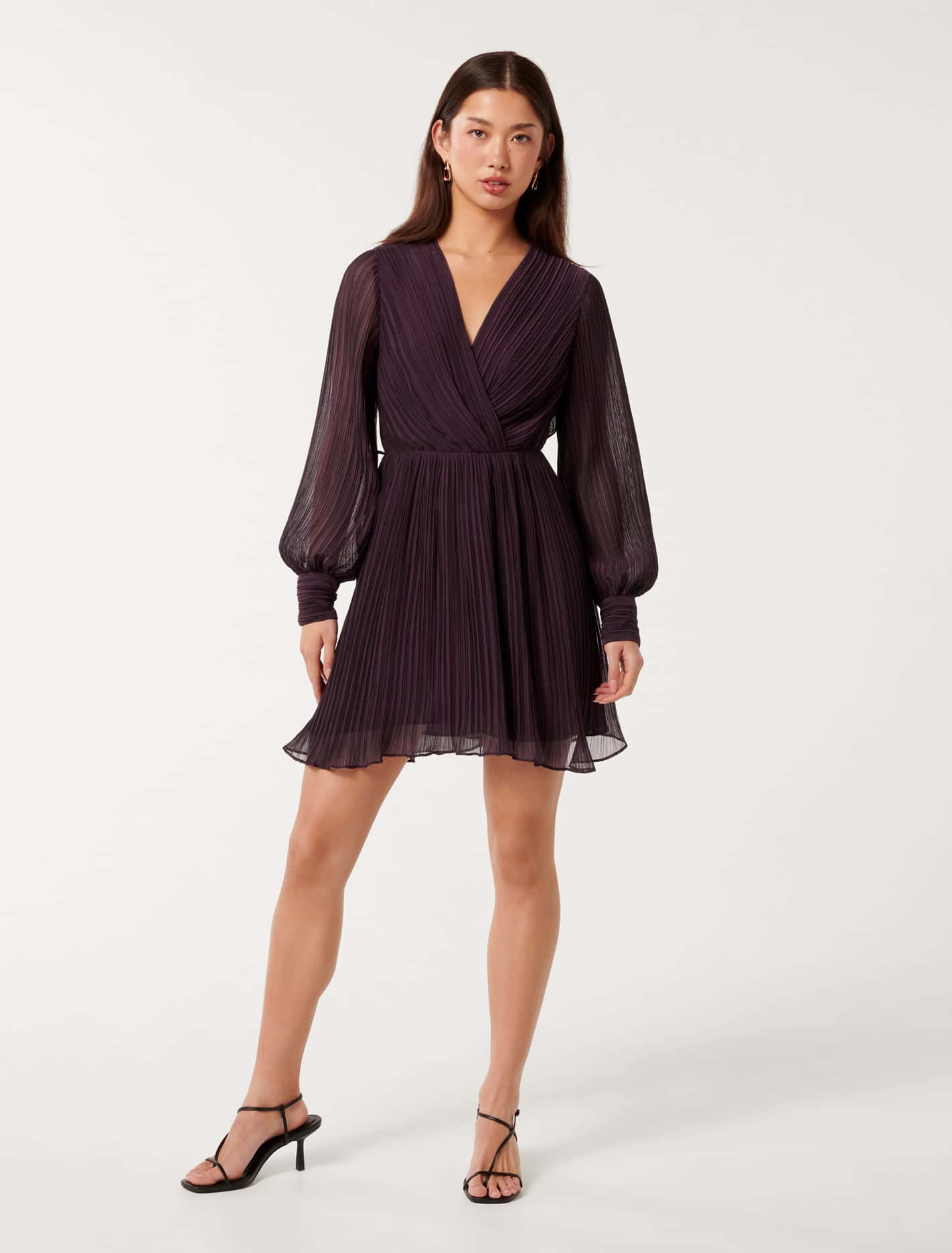 Genevieve Crinkle Mini Dress Eggplant
