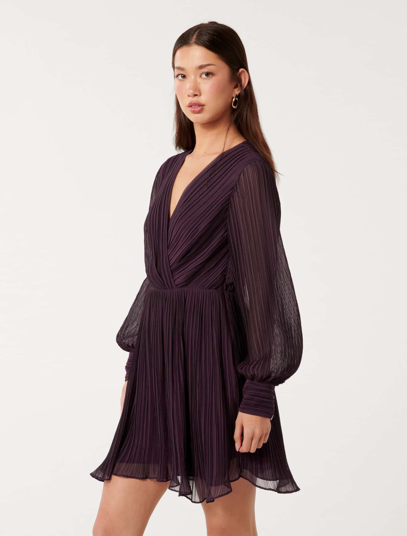 Genevieve Crinkle Mini Dress Eggplant