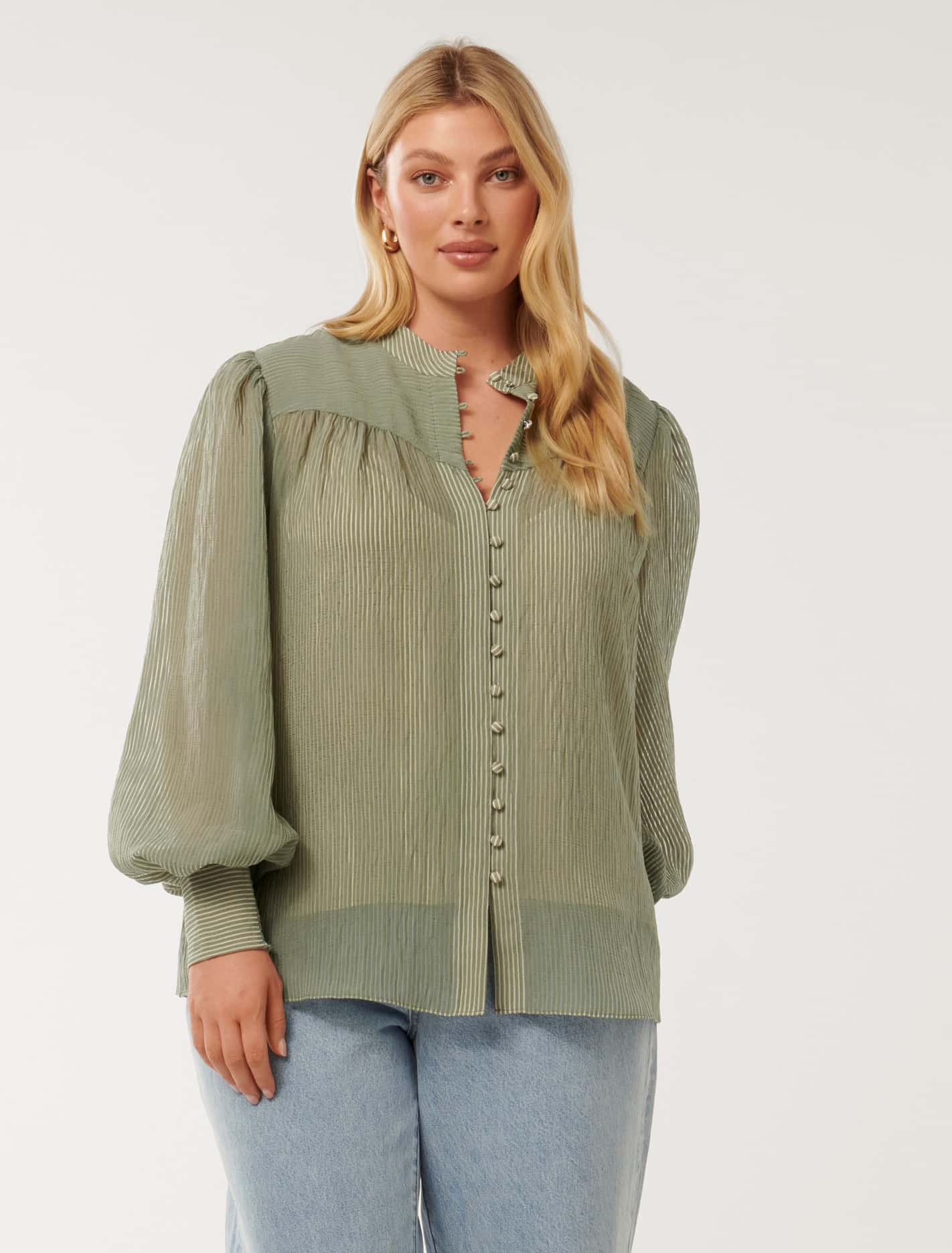 Leo Curve Soft Stripe Blouse Soft Sage