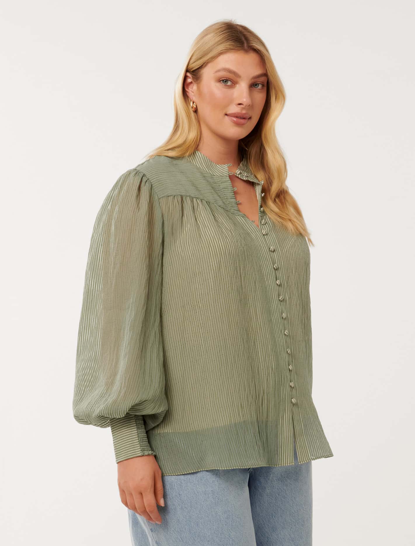 Leo Curve Soft Stripe Blouse Soft Sage